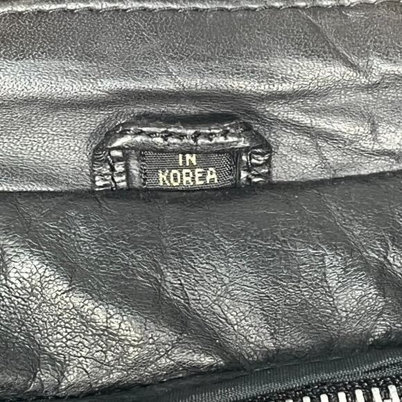 Vintage 90s Saxony Black Leather Oversized Belted Mid Trench Coat Jacket Women - Picture 15 of 16